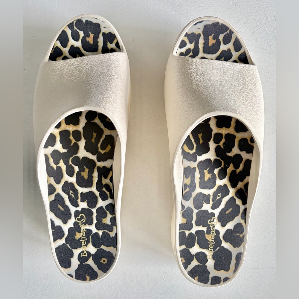 Beige Slide Sandals with Leopard Insole